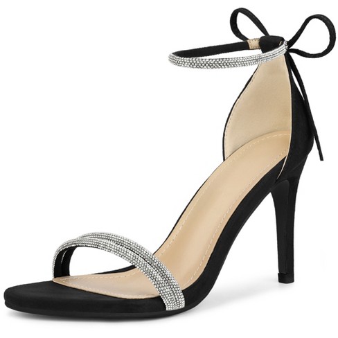 Perphy Women's Round Toe Rhinestone Stiletto Heels Ankle Tie Sandals Black  10 M Us : Target