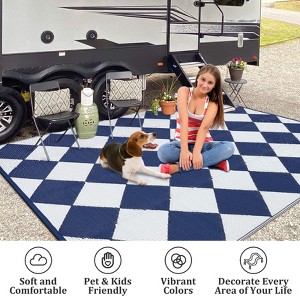 Outdoor patio rug, plastic straw. Waterproof, reversible, modern geometric trellis. For porch, RV, backyard, pool, picnic, beach, camping - 1 of 4