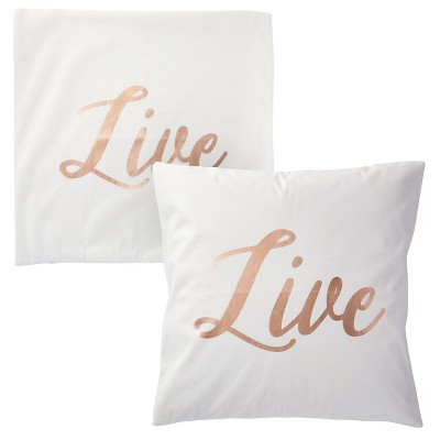 Set of 4 White Cotton Pillow Covers with Rose Gold Inspirational Phrases