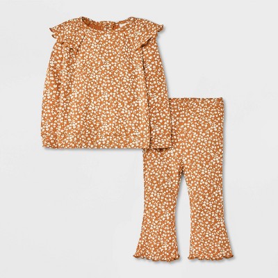 Image of Baby Girls' Top & Bottom Set - Cat & Jack™ Brown Newborn