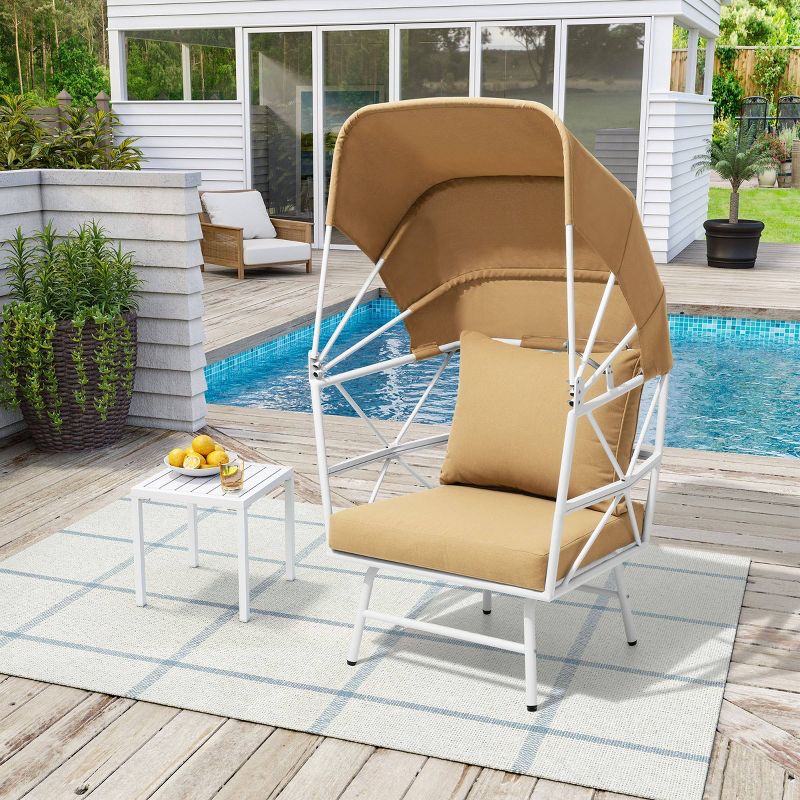 Aluminum Patio Egg Chair with Cushion &#38; Sun Shade - Light Brown - Crestlive Products, 3 of 10