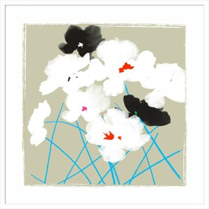 33" x 33" Turquoise Stems by Jenny Frean Wood Framed Wall Art Print - Amanti Art - 1 of 4