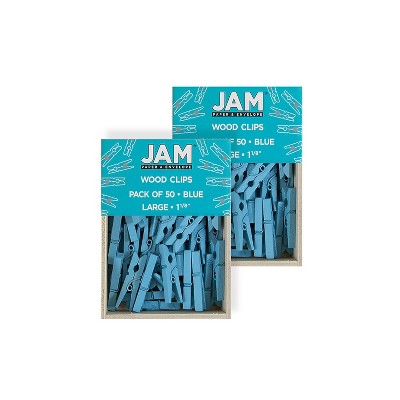 JAM Paper Wood Clip Clothespins Medium 1 1/8 Inch Blue Clothes Pins 230726776A