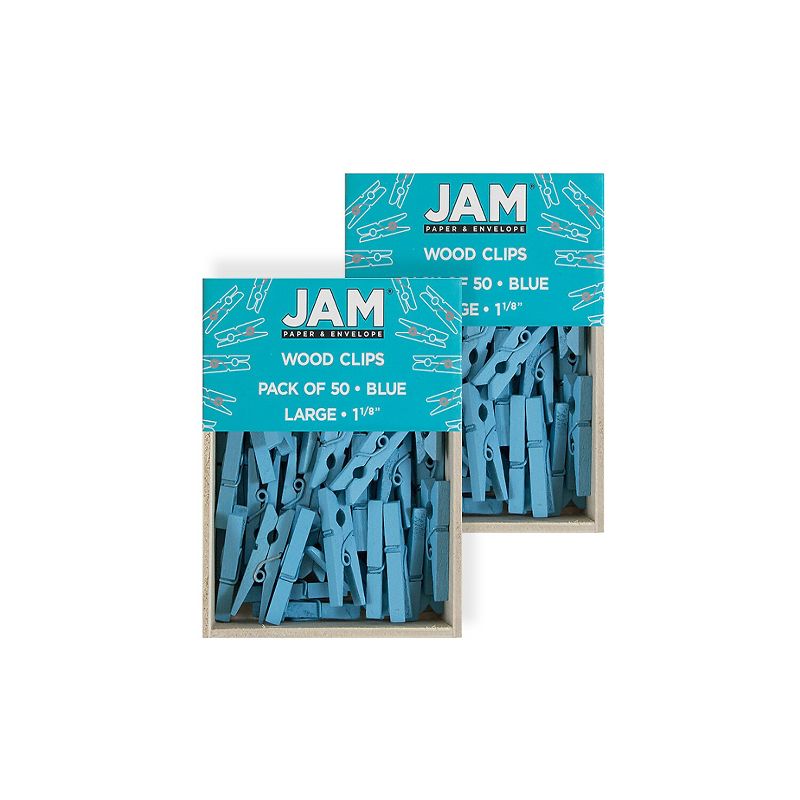 JAM Paper Wood Clip Clothespins Medium 1 1/8 Inch Blue Clothes Pins 230726776A, 1 of 5