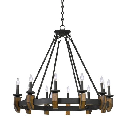 39"x39" 12 Light Metal/Wood Cruz Chandelier Dark Bronze - Cal Lighting