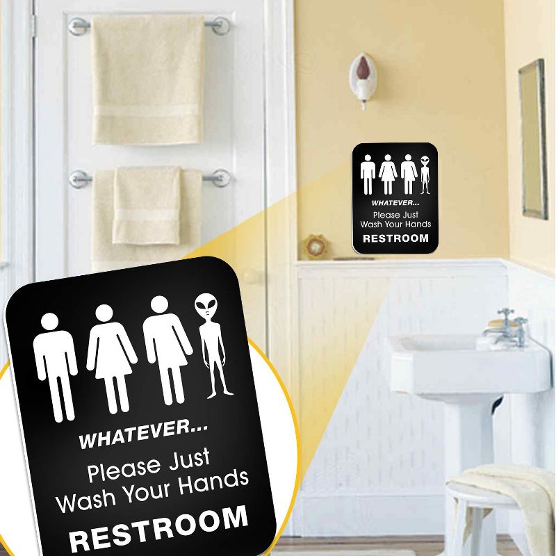 Funny Restroom Sign by Signs Authority Signs - All Gender Trans & Alien Wash Your Hands Please - 11.5"x8.75" Rigid PVC with Rope, 4 of 6