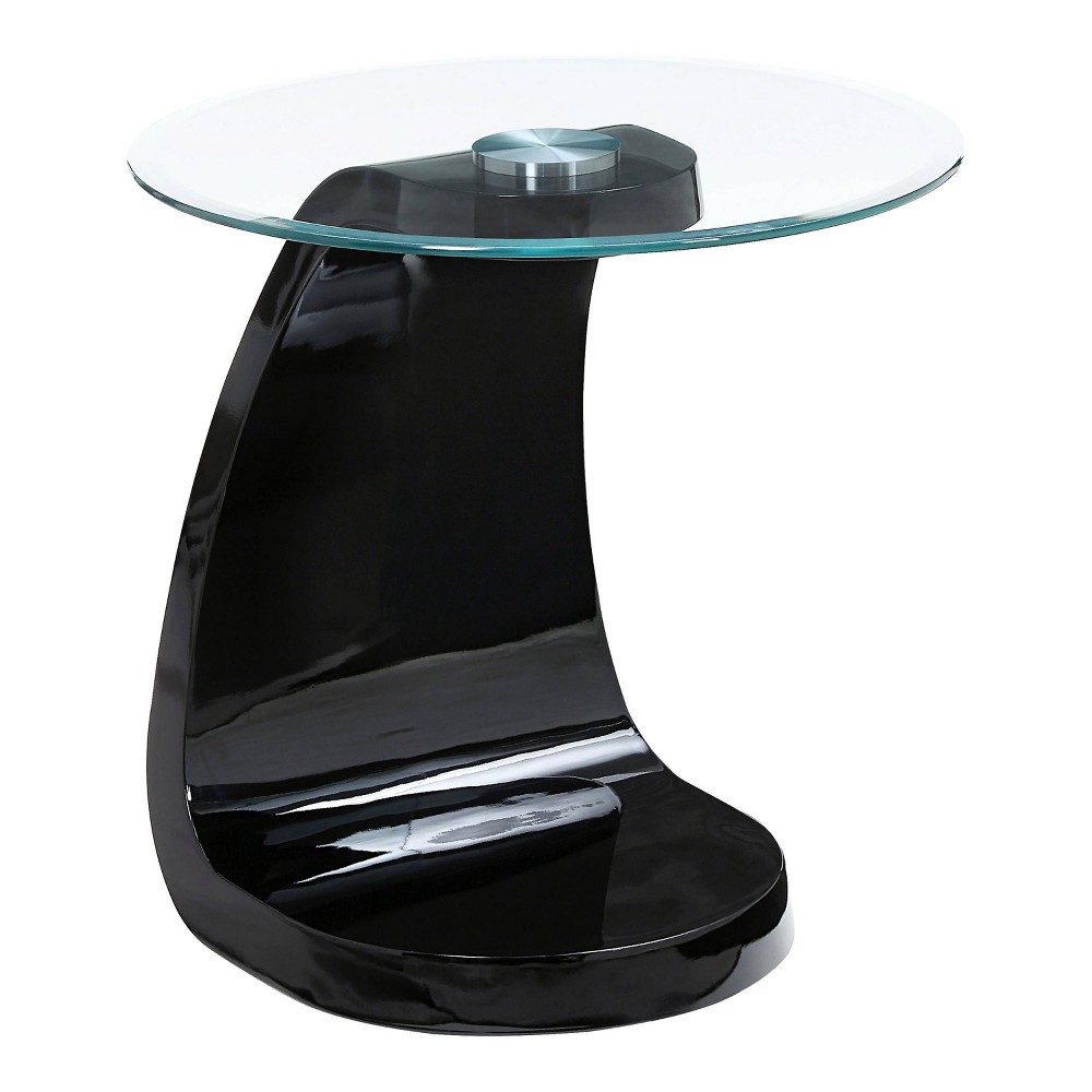 Photos - Coffee Table Gummerton Glass Top End Table Black High Gloss - miBasics