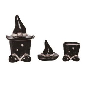 Transpac Halloween Witch Dolomite Salt and Pepper Shakers Collectables Black  6 in. Set of 2 - 1 of 2