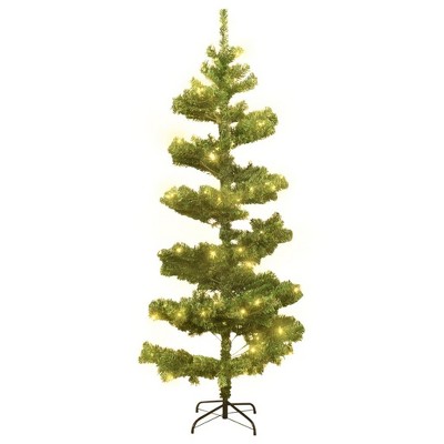 vidaXL 5 ft Swirl Christmas Tree with Stand and LEDs - Green PVC, Bushy Appearance, Energy-Efficient LED Décor