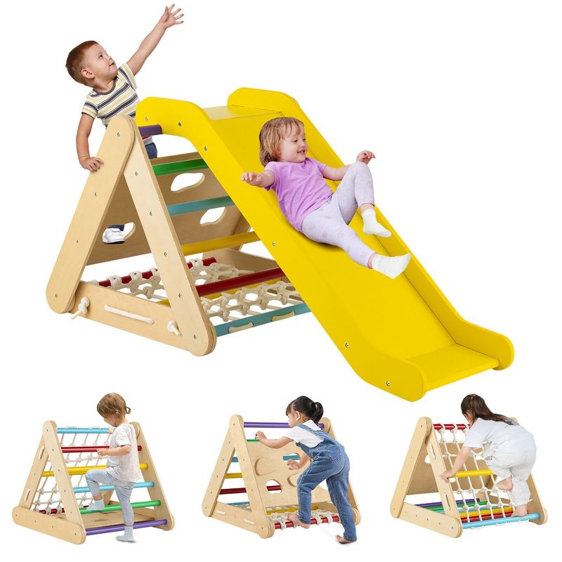 Costway 4 in 1 Wooden Climbing Triangle Set Triangle Climber w/ Ramp, 3 of 10