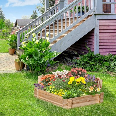 Natural Wood Hexagon Raised Garden Bed Planter for Outdoor Plants