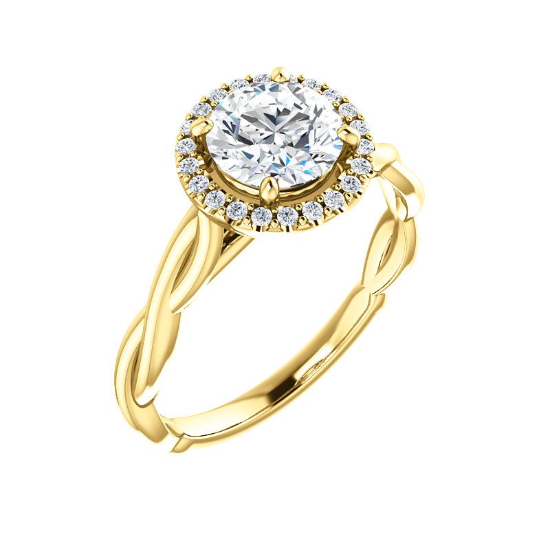 Pompeii3 1ct Diamond Halo Vintage Round Cut Intertwined Band 14k Yellow Gold, 3 of 6