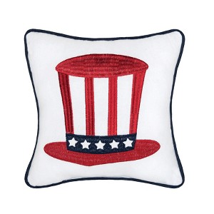 C&F Home 10" x 10" July 4 Hat Embroided Square Accent Small Petite Throw Pillow for 4th of July Patriotic - 1 of 4