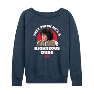 Women's - Ferris Bueller's Day Off - Righteous Dude Lightweight French Terry Wide Neck Long Sleeve Shirt - 1 of 4