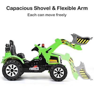 Green 12V Battery Powered Kids Ride-On Excavator Truck