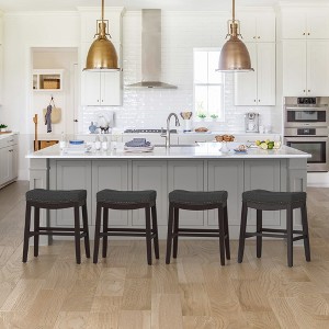 Arceso Bar Stools Set of 4,24 Inch Fabric Counter Height Bar Stools, Saddle Barstools for Kitchen Island with Nailhead Trim Tufted Button, Dark Gray - 1 of 4