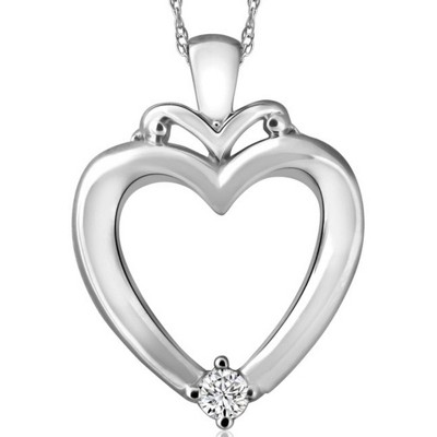 Pompeii3 Solitaire Diamond Heart Pendant in White, Rose or Yellow Gold 1" Tall
