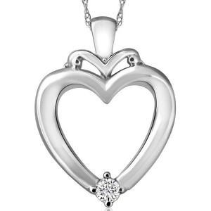 Pompeii3 Solitaire Diamond Heart Pendant in White, Rose or Yellow Gold 1" Tall - 1 of 3