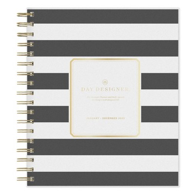 Day Designer 2025 Daily/Monthly Planner 10.16"x9.49" Wirebound Rugby Stripe Black: Adult Calendar, Tabs, Paper 8x10