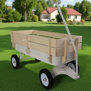 Hrinhom 17.3"W Outdoor Garden Panel Wagon with Steel Structure and Wooden Railings - 1 of 4