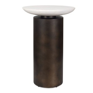 Uttermost Olso Outdoor Accent Table-Bronze Iron Contrasts White Marble with Grey Veining - 1 of 4