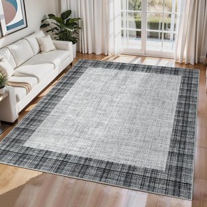Machine Washable Area Rug Modern Plaid Carpet Non-Slip Stain Resistant Pet Friendly for Living Room Bedroom Dining Room - 1 of 4