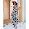 Women's Summer Floral Dress, Spaghetti Strap Midi Dress with Waist - Cinching Design - 2 of 4
