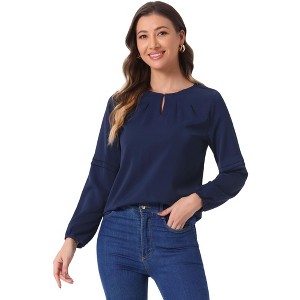INSPIRE CHIC Women's Work Long Sleeve Keyhole Neck Elegant Chiffon Blouse - 1 of 4