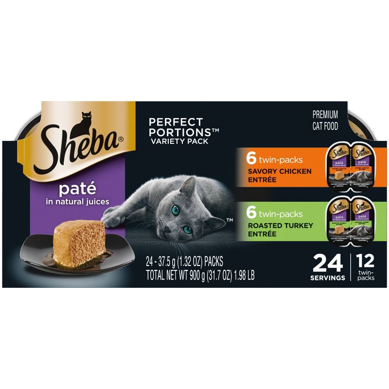 Sheba Perfect Portions Pate Chicken &#38; Turkey Premium Adult Wet Cat Food All Stages - 2.6oz/12ct Variety Pack, 1 of 14