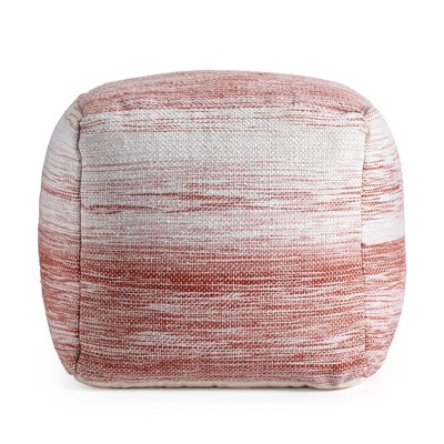 Caledonia Square 21" Red & Ivory Handmade Pouf Ottoman