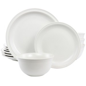 Gibson Home Siam 12 Piece Round Stoneware Dinnerware Set in White - 1 of 4