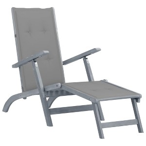 vidaXL Patio Deck Chair with Footrest and Cushion Solid Acacia Wood - 1 of 4
