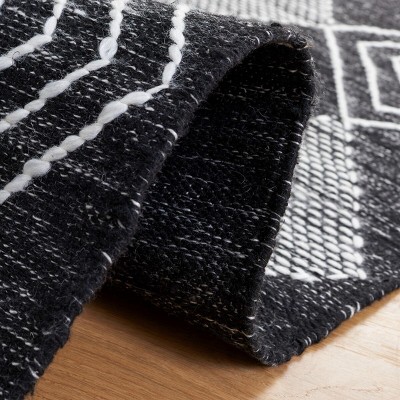 Bohemian Nomadic Black & Ivory 72" Square Synthetic Kilim Rug