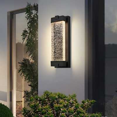 19.30"Black Aluminum Finish Outdoor Wall Light with Bubble Crystal Glass, LED Light Source, 3000K Warm Light, Black (1-pack)