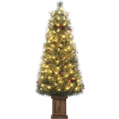 4.5FT Christmas Tree Faux Frost Blooming Cedar Body, Includes 108 LED Lights, for Entrances, Home Decorations Holiday Decor, Regular Light Box