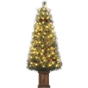 4.5FT Christmas Tree Faux Frost Blooming Cedar Body, Includes 108 LED Lights, for Entrances, Home Decorations Holiday Decor, Regular Light Box - 1 of 4