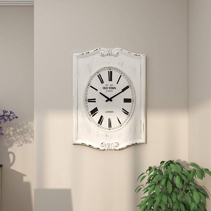 31&#34;x22&#34; Wood Floral Carved Distressed Wall Clock White - Olivia &#38; May, 4 of 19