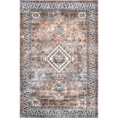 Nuloom 4x6 Machine Washable Rain Haven Vintage Medallion Indoor Area Rug, Rust Non-Slip Backing, Stain Resistant, BedroomLiving Room, Kitchen