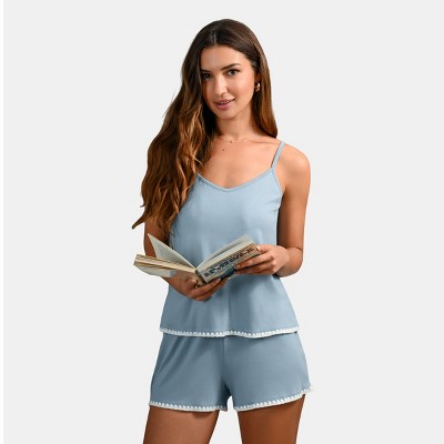 Women's Cozy Satin Cami Pajama Set with Lace Trim - Cupshe