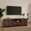 LuxenHome Mid-Century Walnut Finish 2-Door 1-Drawer TV Console, Engineered Wood Entertainment Stand with Storage Brown - 2 of 4