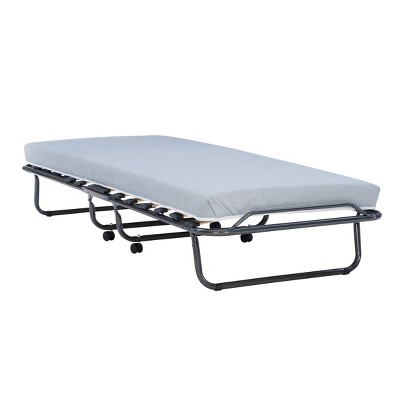 Twin Luxor Adjustable Head Folding Rollaway Bed Metallic Gray - Linon