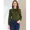 INSPIRE CHIC Women's Peter Pan Collar Bow Tie Neck Puff Long Sleeve Workwear Button Blouses - 2 of 4