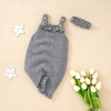 MyKids-Usa Baby Girl Solid Color Ruffle Design Knit Romper With Headband - 2 of 4