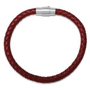 Steeltime men's braided leather and sterling silver magnetic clasp bracelet. Color Options: Black, Brown, Navy, Red - 1 of 3