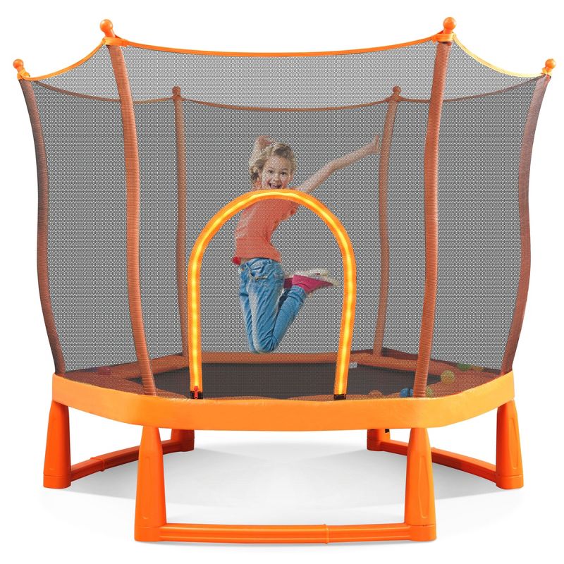 6 FT Toddlers Trampoline with Safety Enclosure Net and Ocean Balls, Orange - ModernLuxe, 3 of 12