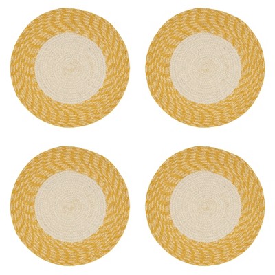Yellow and Beige Hand Braided Cotton Round Placemats, Set of 4