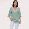 Anna-Kaci Women's V-Neck Blouse with Lace Trim Detail and 3/4 Split Sleeves Relaxed Fit - 2 of 4