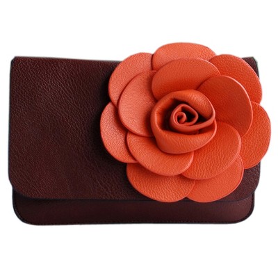 Slickblue Flower Clutch Purse, Faux Leather Finish, Shoulder Bag, Black Mystery/Luxurious Coffee, 7.5" x 5.3"
