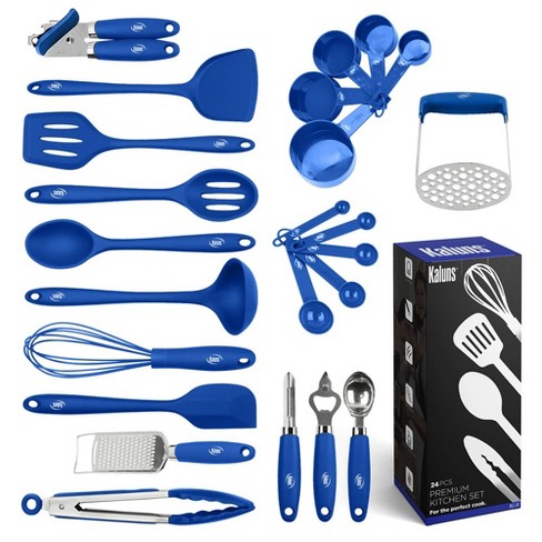 Kaluns Kitchen Utensils Set, 24 Piece Silicone Cooking Utensils, Dishwasher  Safe and Heat Resistant Kitchen Tools, Blue