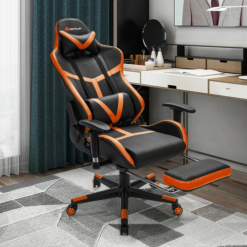 Costway Massage Gaming Chair Reclining Racing Chair with Lumbar Support &Footrest Orange, 4 of 11